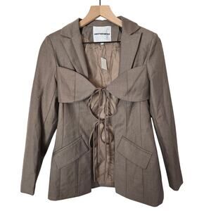 Another Mode Tie Front Cutout Blazer Small Light Brown Jacket Modern Chic